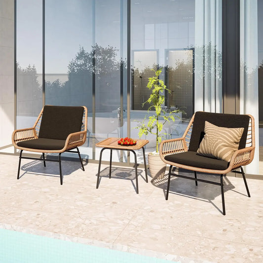 3 Piece Outdoor Patio Furniture Set, Rattan Conversation Sets, All-Weather Wicker Chairs with Cushions and Coffee Table,