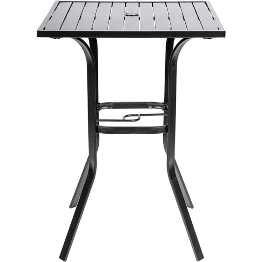 High Top Dining Table with 1.57''  Steel Slat Table Top (Black)