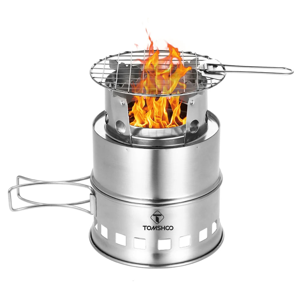 Portable Folding Windproof Wood Burning Stove Compact Stainless Steel Alcohol Stove Outdoor Camping Hiking Backpacking Picnic BB