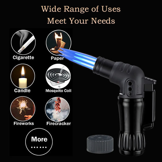 2pcs/Set Triple Jet Flame Torch Lighter Bend Head Design Refillable Butane Gas,