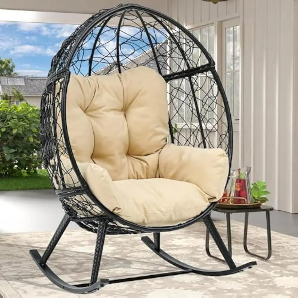 Wicker Rocking Egg Chair, Rattan  Indoor/Outdoor Lounger for Patio, Backyard,, Garden