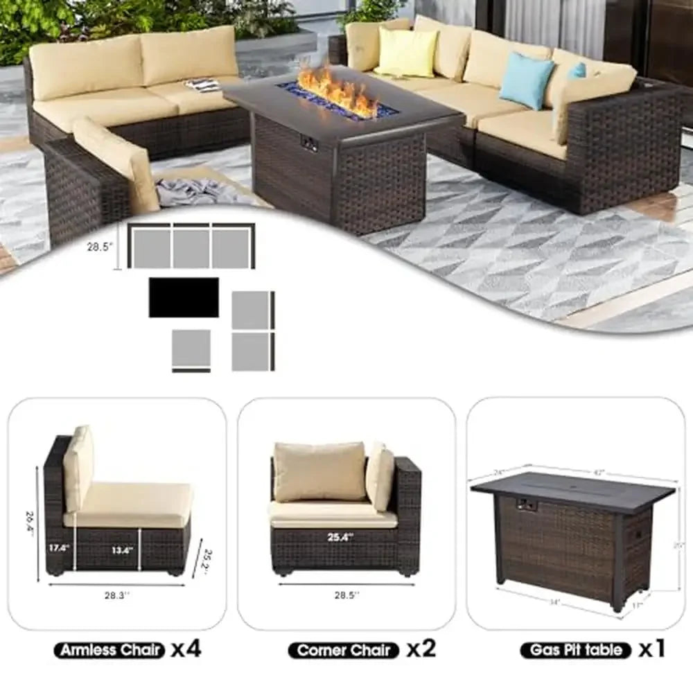 Outdoor Sectional Patio Furniture Set with Fire Pit Table