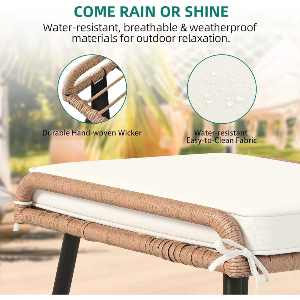 5-Piece Outdoor Wicker Furniture Set,All-Weather Patio Bistro Set with Footrest,