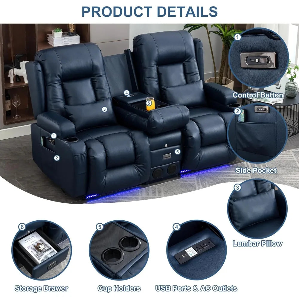 Power Loveseat Recliner Sofa with Massage & Heat Home Theater Seating with Console Electric Recliner RV Sofa