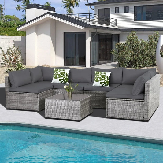 Patio Furniture Set,Outdoor Sectional Sofa Set PE  Wicker Patio Conversation Set
