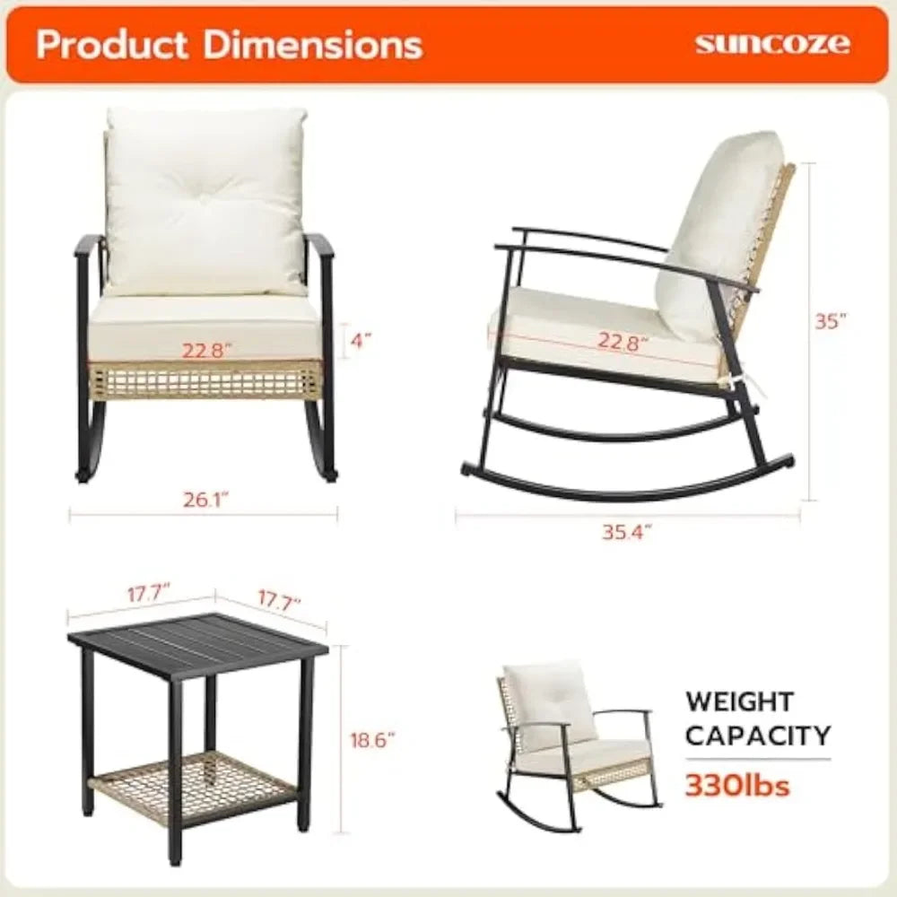 3 Piece Patio  Rocking Chairs Set of 2 with Coffee Table