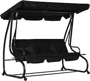 3-Seat Outdoor Patio Swing Chair, Converting Flatbed, Outdoor Swing Glider with Adjustable Canopy, Removable Cushion and Pillow