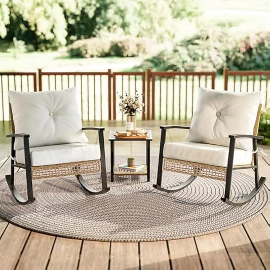 3 Piece Patio  Rocking Chairs Set of 2 with Coffee Table