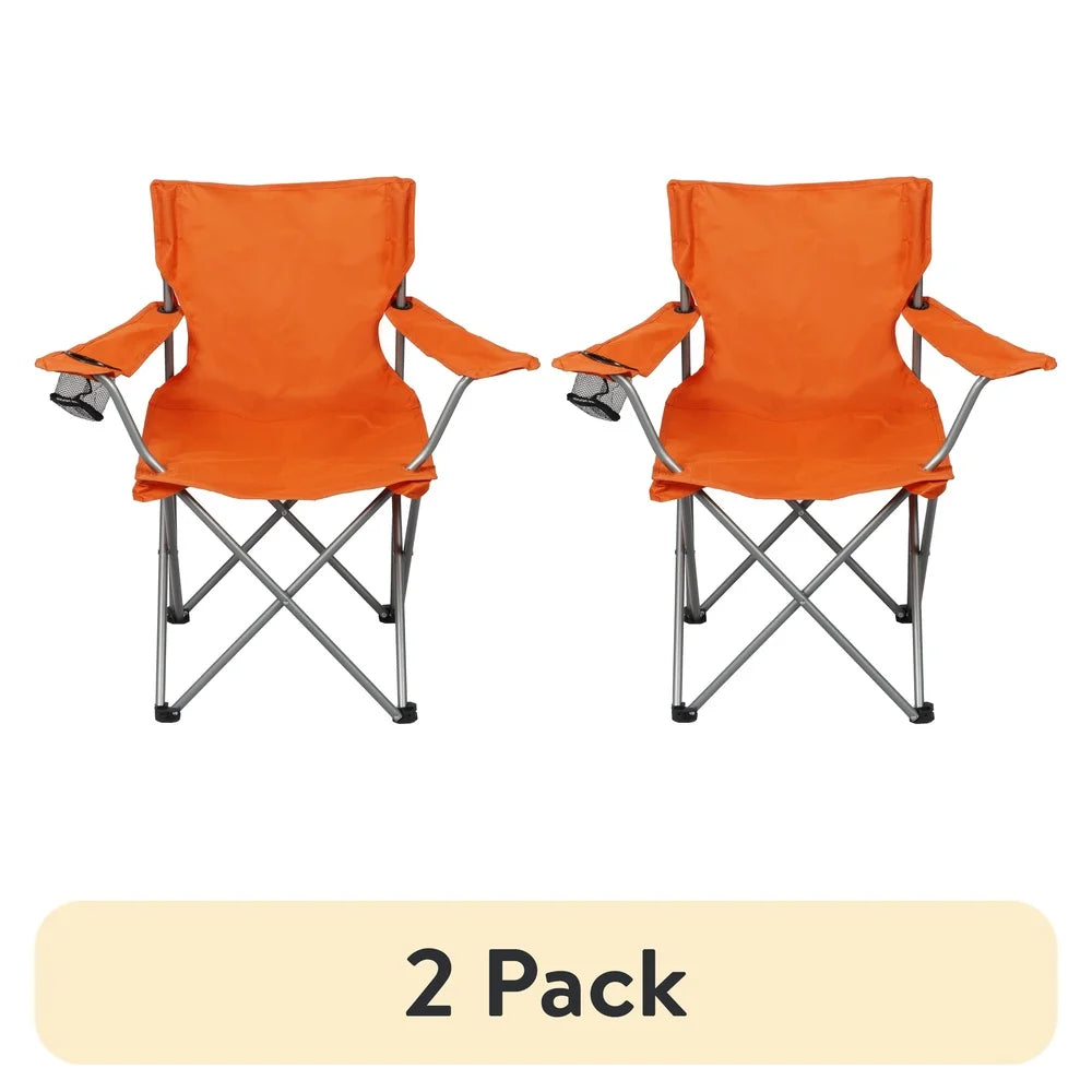 2 Pack Folding Camp Chairs with Cup Holder Portable Tailgating Camping Sports Events