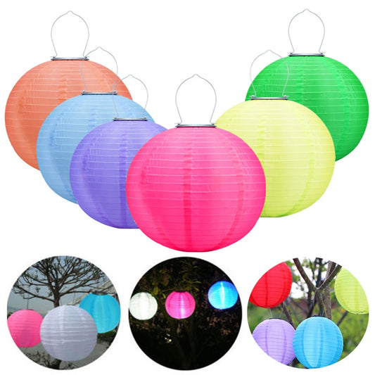 LED Solar Cloth Chinese Lantern Festival Hanging Lamp Waterproof Celebration Lantern 12inch Hanging Paper Lantern for Home Decor