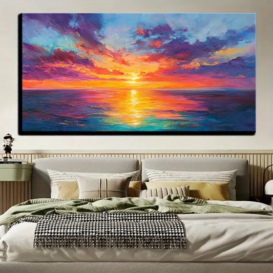 Modern Abstract Seaside Sunset on Canvas - Vibrant Marine sunset art with a 1.5 inch pine frame
