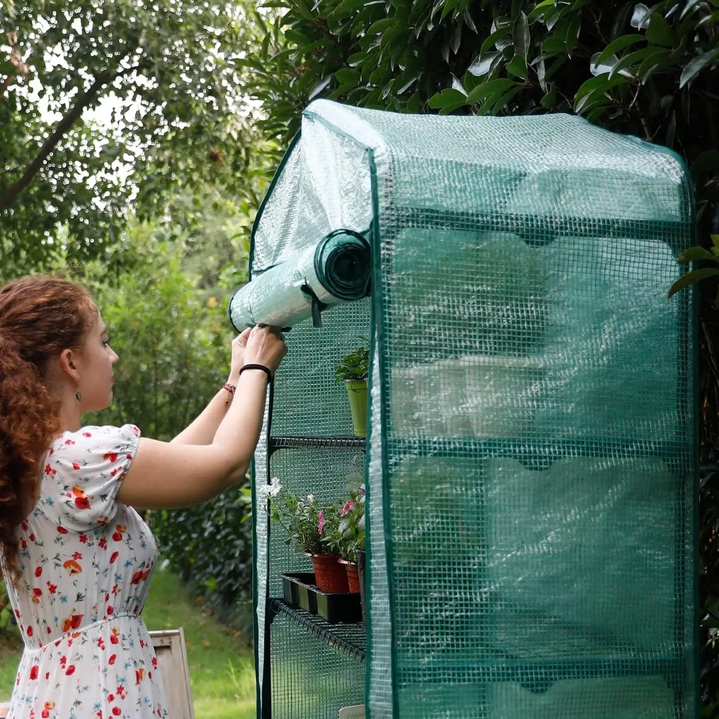 Garden 50% Extra Wide Mini Greenhouse 4 Tier Portable Plant Green House 40inWide -SturdyGardening Shelveswith PECover & Roll-Up