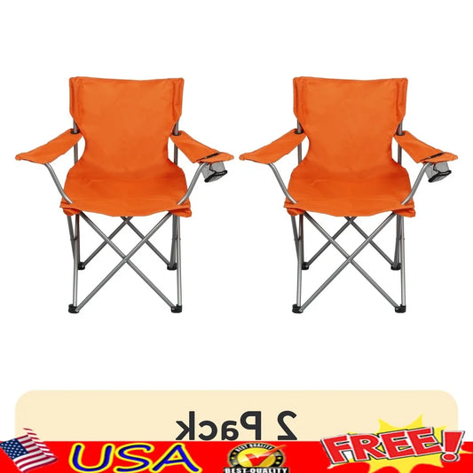 2 Pack Folding Camp Chairs with Cup Holder Portable Tailgating Camping Sports Events