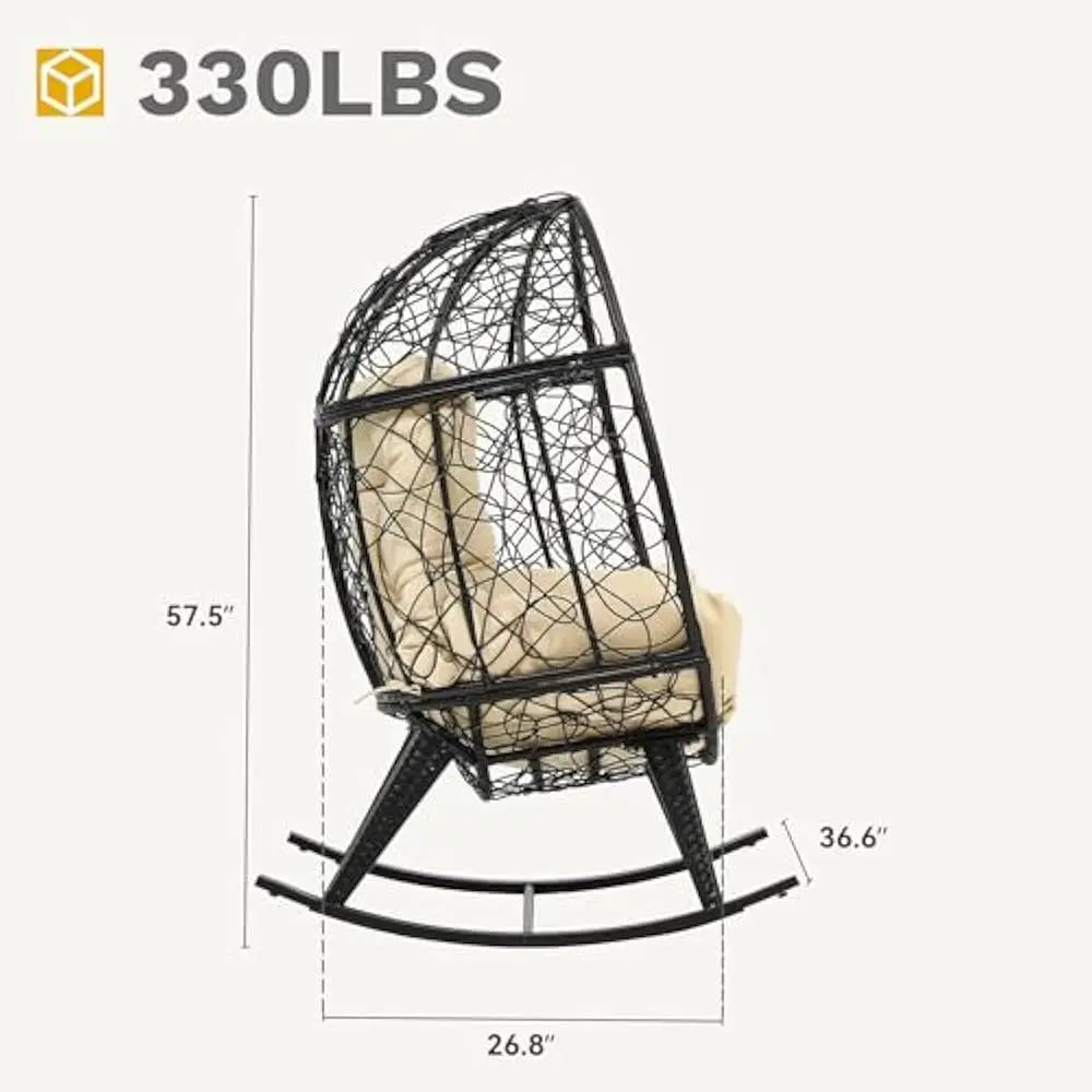 Wicker Rocking Egg Chair, Rattan  Indoor/Outdoor Lounger for Patio, Backyard,, Garden