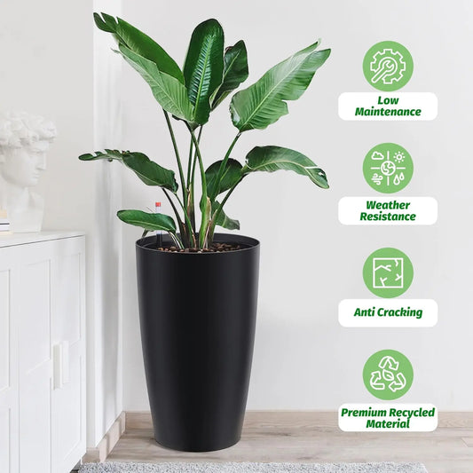 16" Tall Planters Set of 2, Plant Pots, Self Watering Pots for Indoor Plants, Flower Pots With Built-In Drainage and Visual Wate