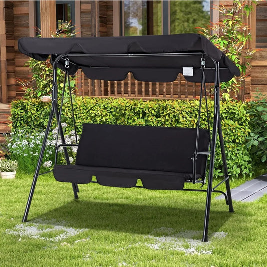 3-Seat Glider Patio Swings with Removable Cushion and Adjustable Canopy, Porch Bench for Garden