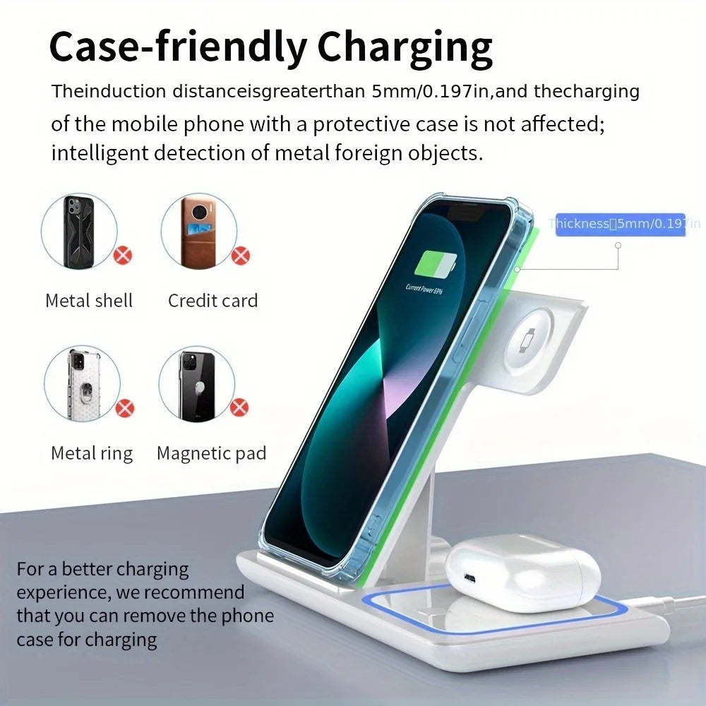 30W LED Fast  3 in 1 Foldable Charging Station For iPhone 15 14 13 12 11 Apple Watch 9 8 7 6 5 AirpodsX455