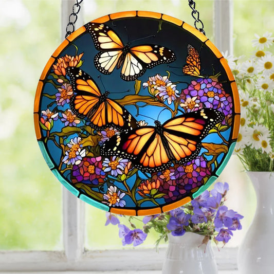 Suncatcher Home Decoration Panel with Chain and Hook Acrylic Abstract Orchid Waterproof for Garden Corridors