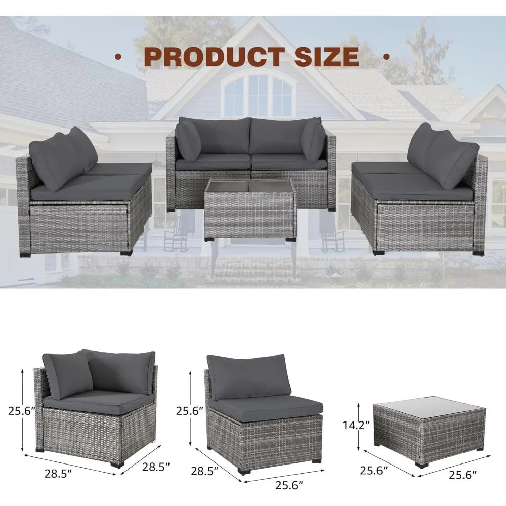 Patio Furniture Set,Outdoor Sectional Sofa Set PE  Wicker Patio Conversation Set