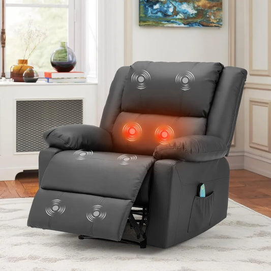 Recliner Chair with Massage&Heat Function, Recliner for Adult Faux Leather Single Sofa Chair for Living Room Home Theater Seatin