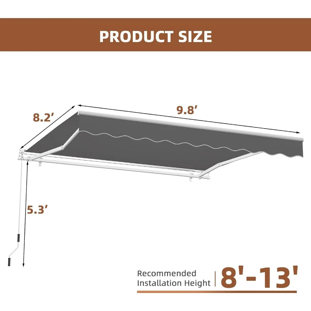 9.8'x 8.2' Patio  Retractable  Canopy with Manual Crank Handle