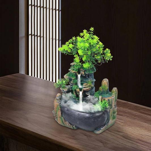 Desktop Fountain With Light Base & Power Line Tabletop Fountain  Rockery Resin