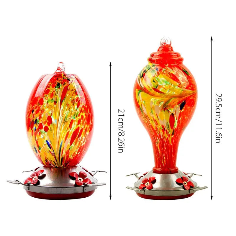 Colorful Hummingbird Food Feeder Hand Blown Glass Feeder  Water Feeding Bowl