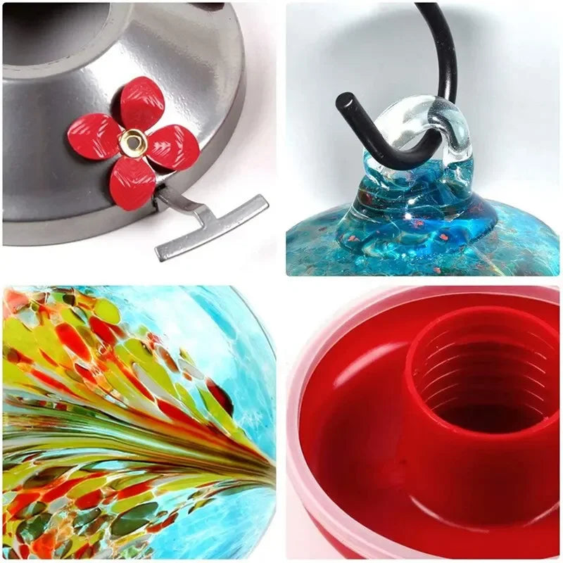 Colorful Hummingbird Food Feeder Hand Blown Glass Feeder  Water Feeding Bowl