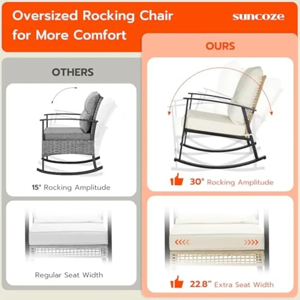 3 Piece Patio  Rocking Chairs Set of 2 with Coffee Table