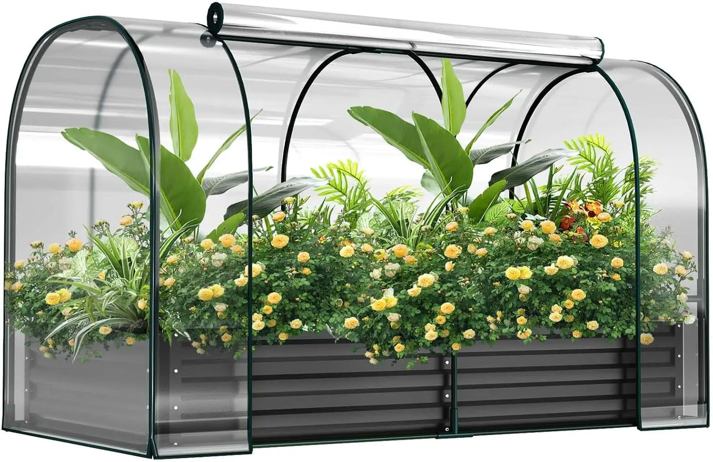 Galvanized Raised Garden Bed with Cover, 71"x35.4"x45.2" Metal Planter Bottomless Box w/ 2 Roll-Up Windows Mini Greenhouse