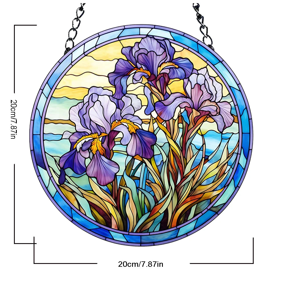 Suncatcher Home Decoration Panel with Chain and Hook Acrylic Abstract Orchid Waterproof for Garden Corridors