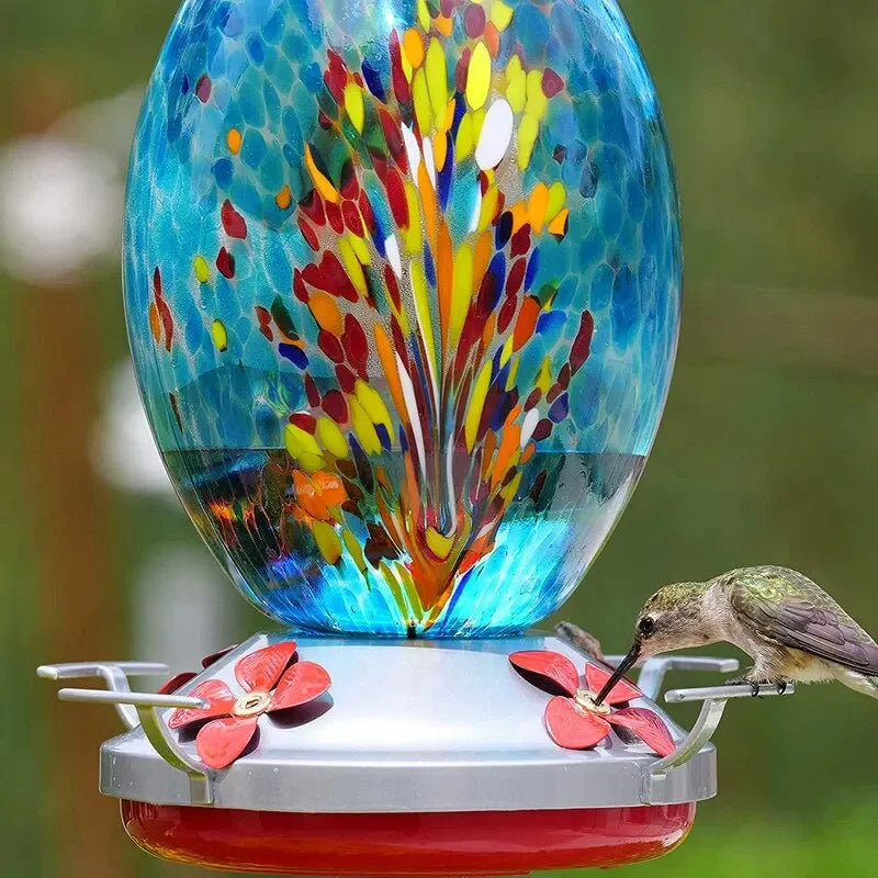 Colorful Hummingbird Food Feeder Hand Blown Glass Feeder  Water Feeding Bowl