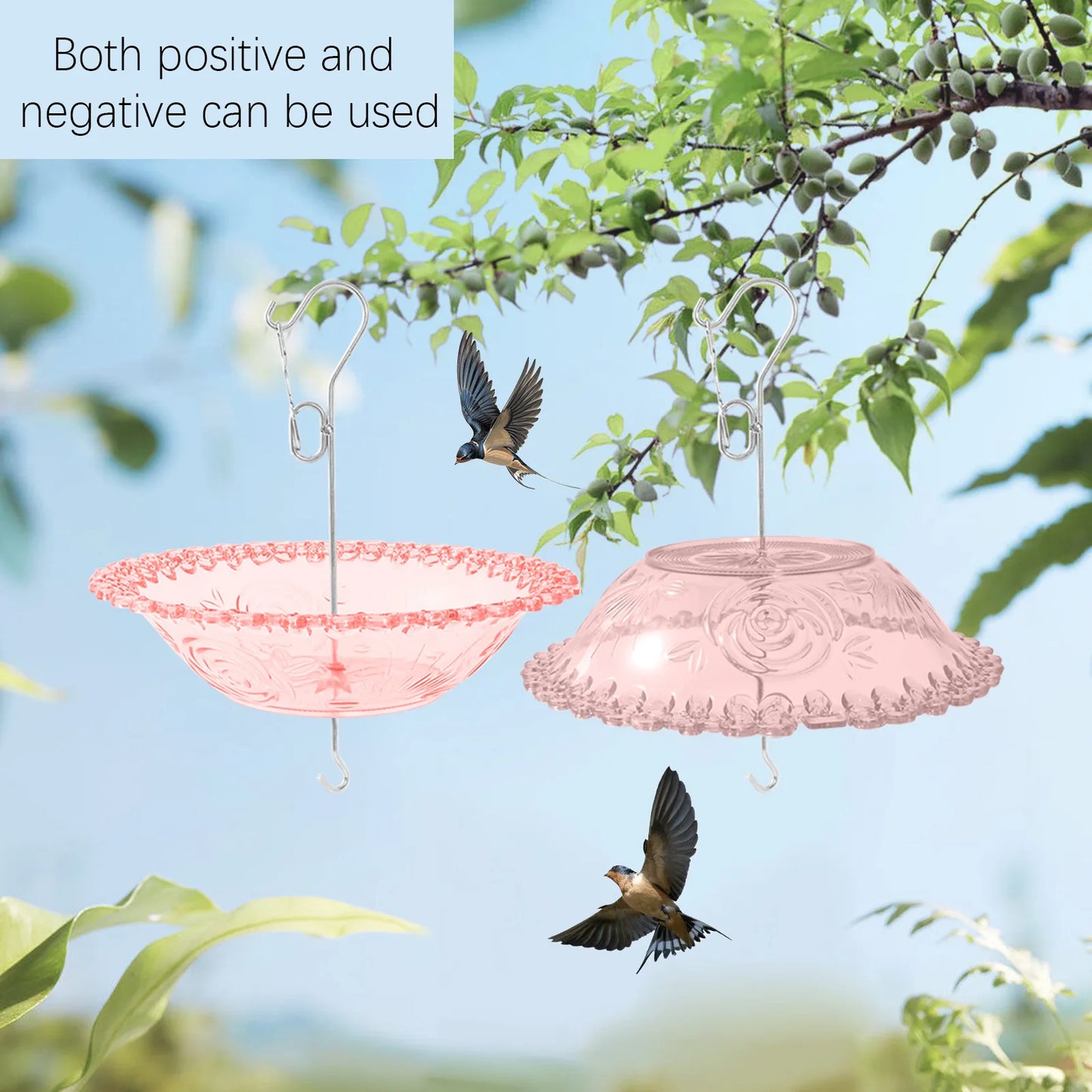 Hanging Bird Bathtub Feeder Transparent  Drinking Bowl with Hook and Chain