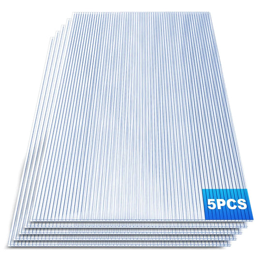 4mm 5 Pcs Polycarbonate Greenhouse Panels(4' X 2' X 0.16'') Thickness Twin Wall Polycarbonate Sheets Clear UV and Waterproof