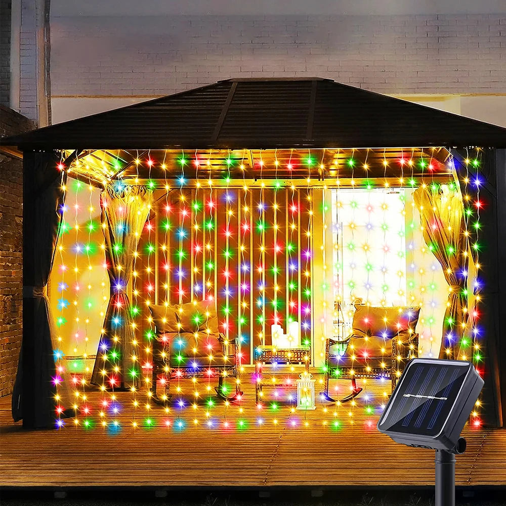 300Leds Solar Curtain Light Garden Decor Christmas Holiday Lighting