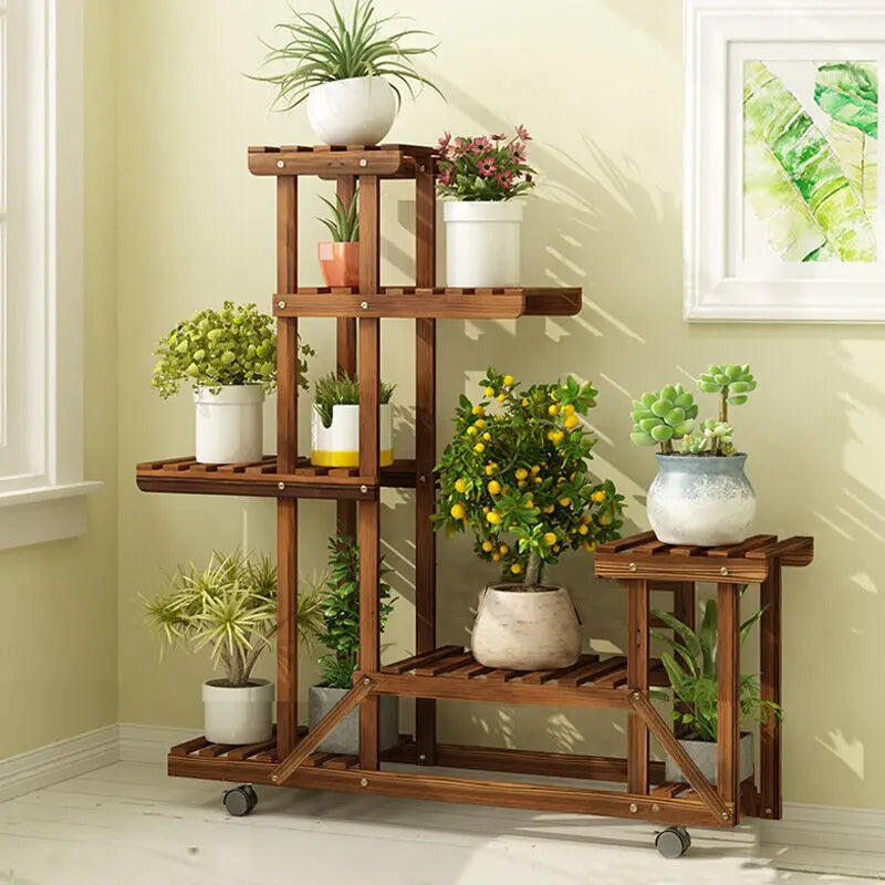 UNHO Wooden Plant Stand with Wheels