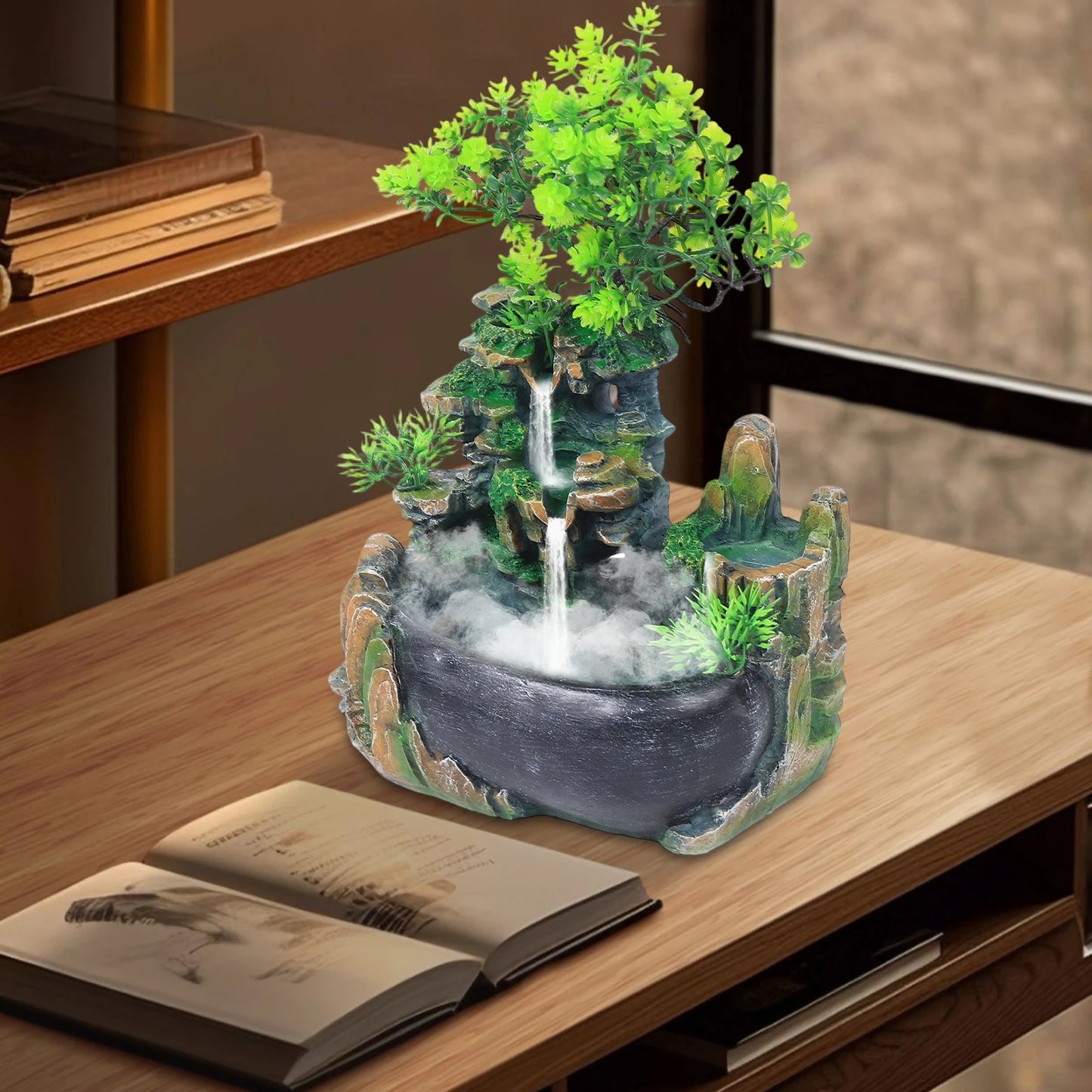 Desktop Fountain With Light Base & Power Line Tabletop Fountain  Rockery Resin