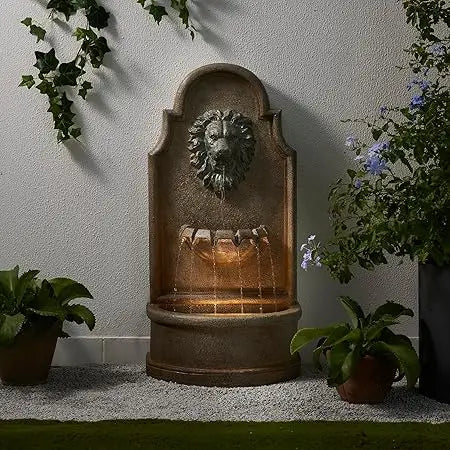 Outdoor Water Fountain with LED Light, Children Playing with Faucet Waterfall Fountains, Antique Bronze Resin