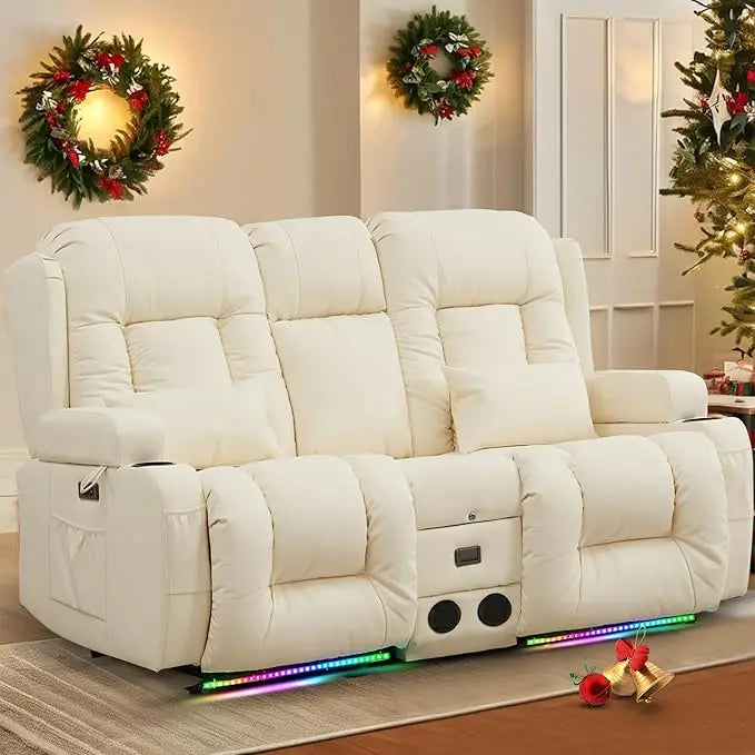 Power Loveseat Recliner Sofa with Massage & Heat Home Theater Seating with Console Electric Recliner RV Sofa