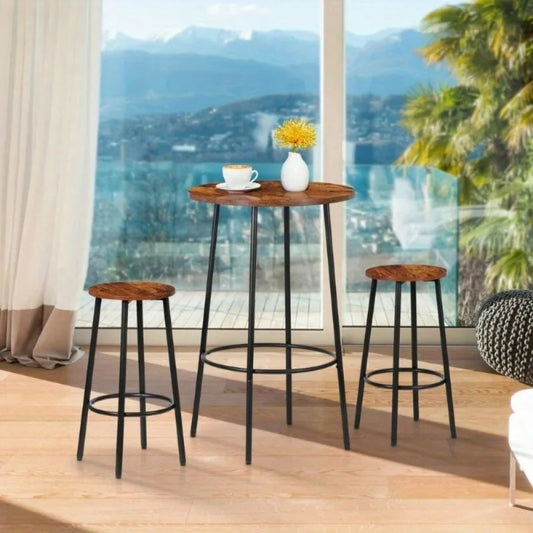 Dining Table Set Round Bistro Counter Height Bar Table and Stools