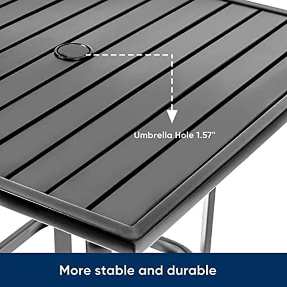 High Top Dining Table with 1.57''  Steel Slat Table Top (Black)