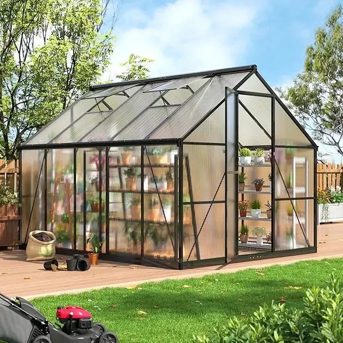 12x8 FT Polycarbonate Greenhouse with Roof Vent,