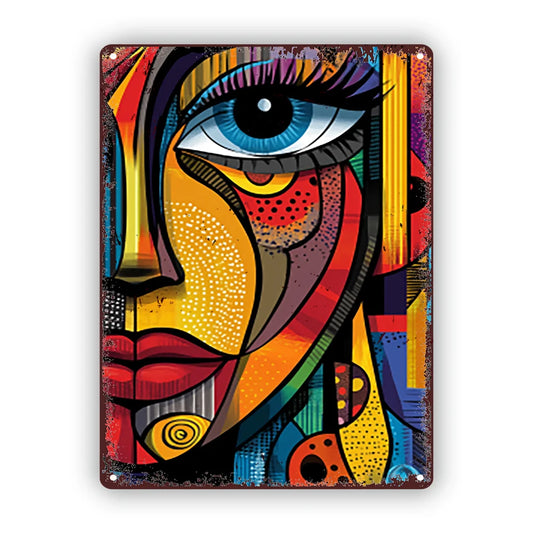 Colorful Vintage Metal Sign 7.87x11.81inch, Abstract Kaleidoscope Art  – Indoor/Outdoor Decor