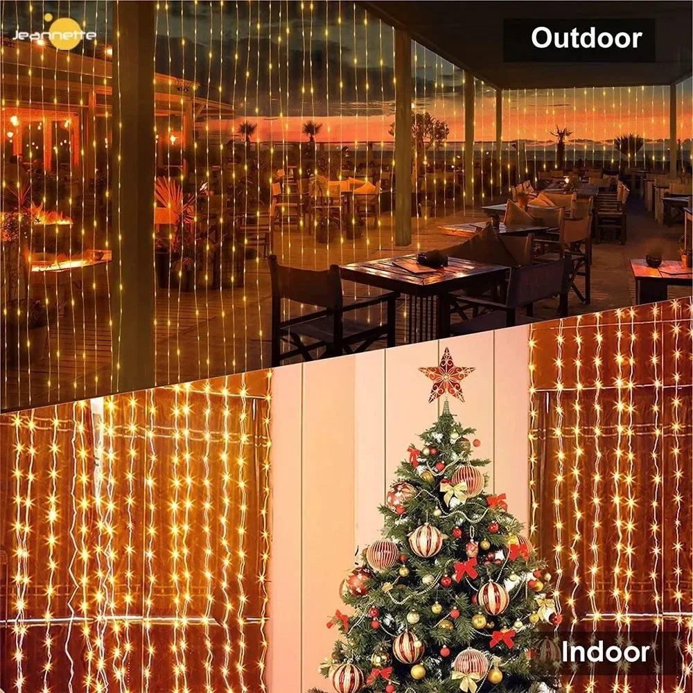 300Leds Solar Curtain Light Garden Decor Christmas Holiday Lighting