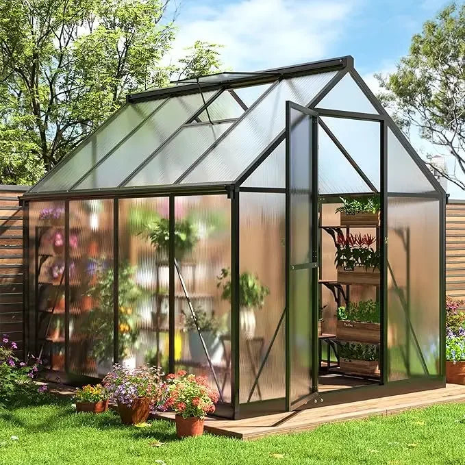 12x8 FT Polycarbonate Greenhouse with Roof Vent,