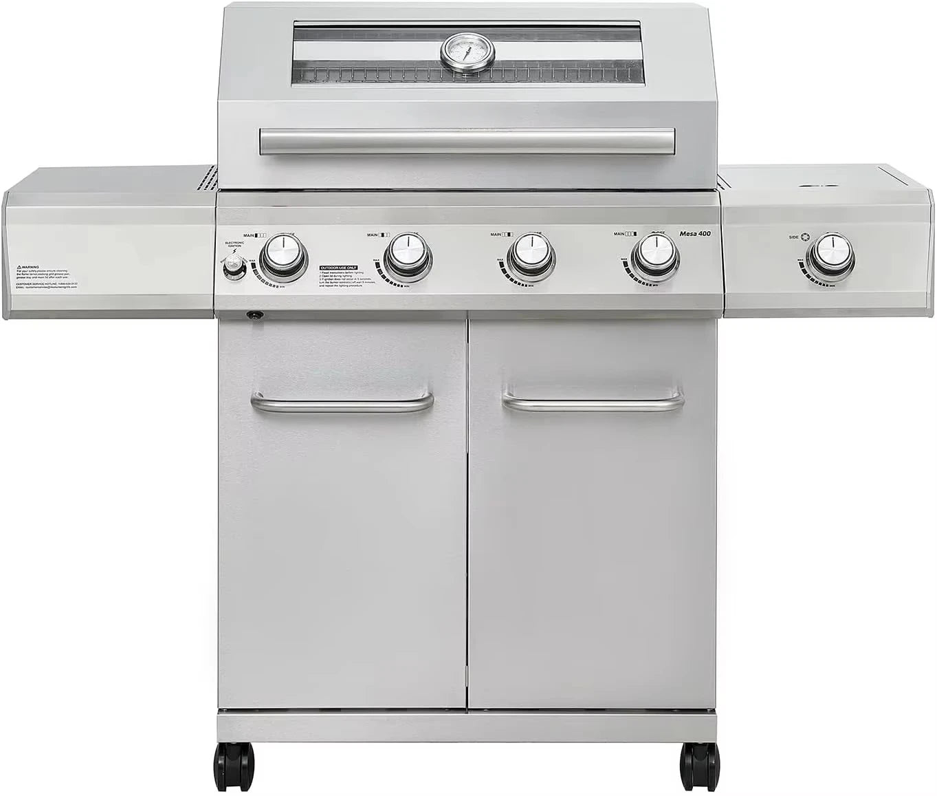 Larger 4-Burner Propane Gas Grill with Knob Controls & Side Burner