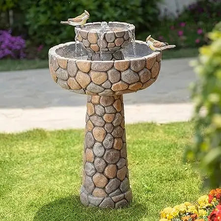 Outdoor Water Fountain with LED Light, Children Playing with Faucet Waterfall Fountains, Antique Bronze Resin