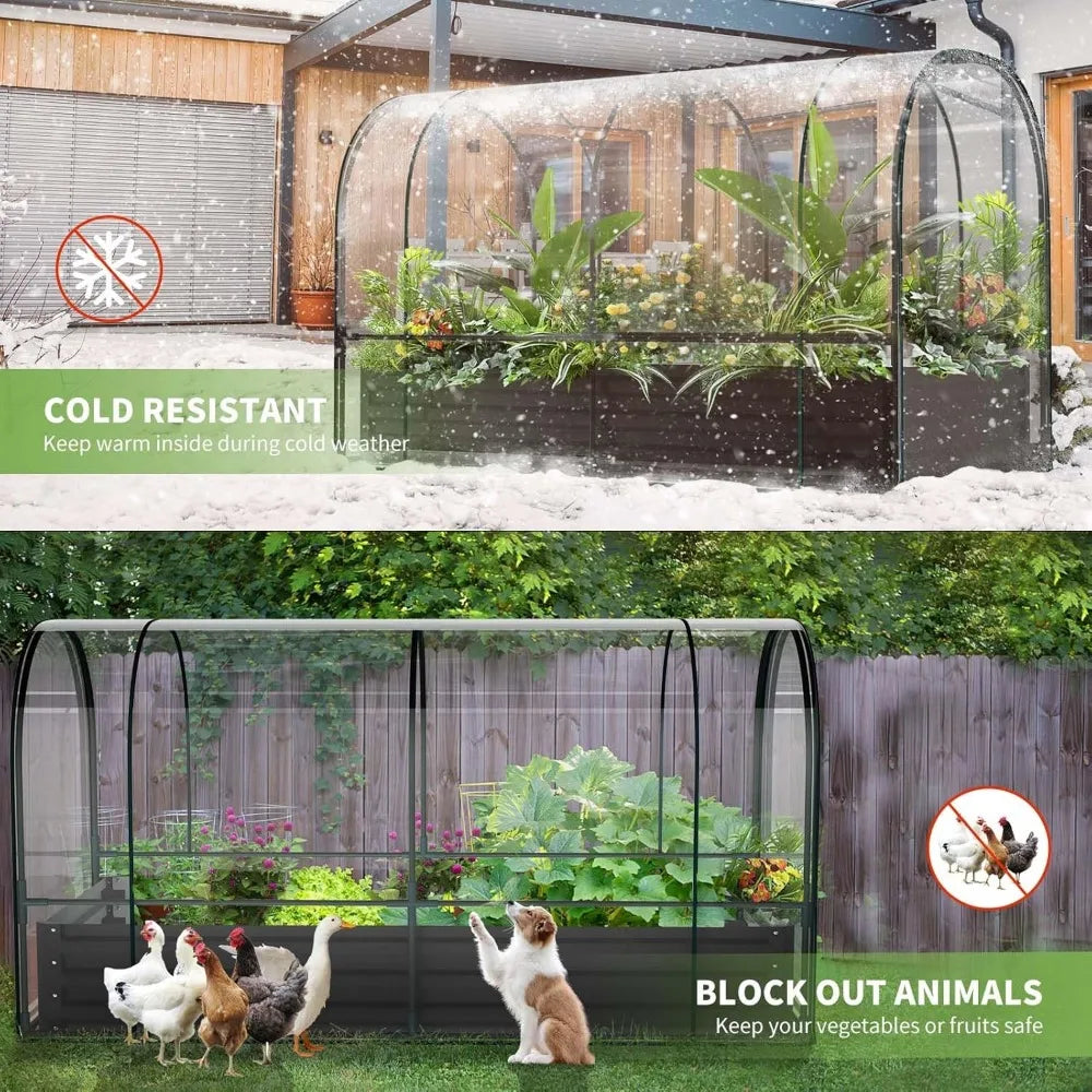 Galvanized Raised Garden Bed with Cover, 71"x35.4"x45.2" Metal Planter Bottomless Box w/ 2 Roll-Up Windows Mini Greenhouse