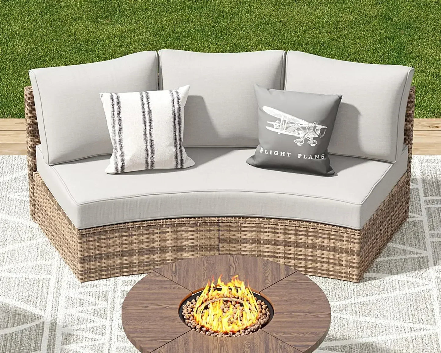 Patio Furniture Sets,11 Piece Half-Moon Sectional Round Sofa Set, Outdoor Patio Furniture with Cushions & Wedge Table