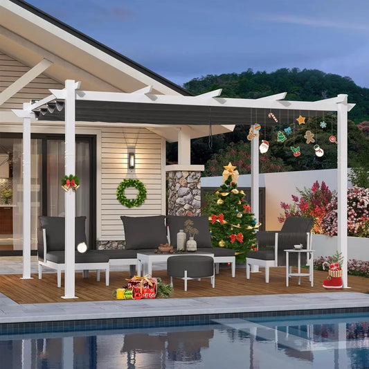 White Heavy-Duty  Patio Metal with Double Sun Shade Canopy for Gardens